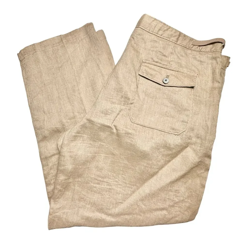 Tasso Elba Island | Men | Tan 100% Linen Vacation Light Drawstring Pants | 40x30
